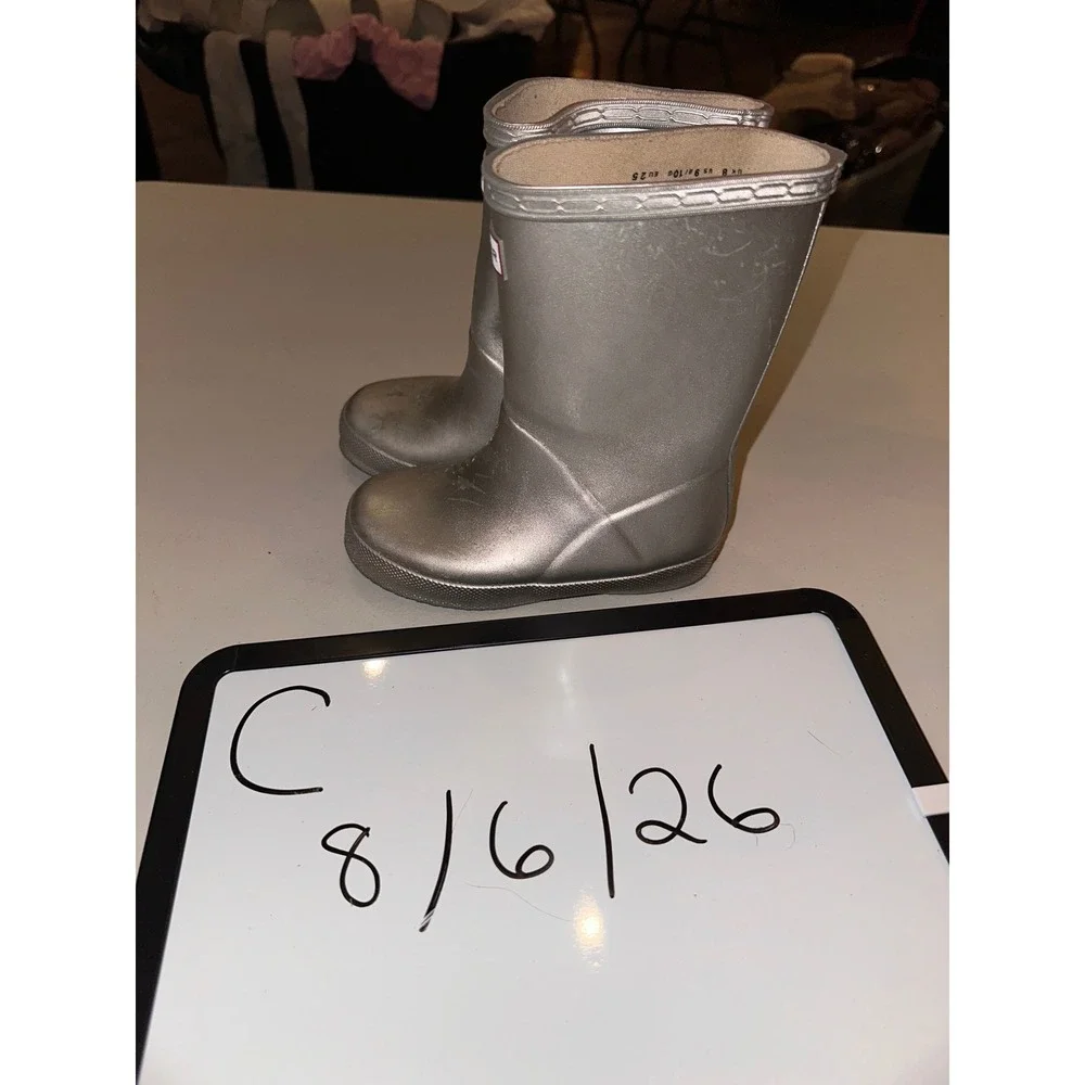 Hunter Kids First Classic Metallic Silver Rain Boots Waterproof Size 9B/10G E